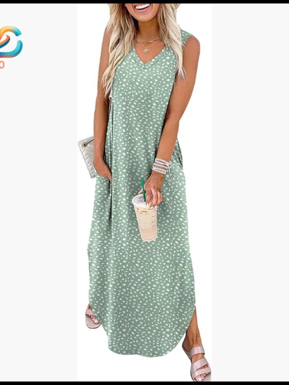 V-Neck Maxi Dress with Pockets, Side Slit, Casual Summer Beach Wear